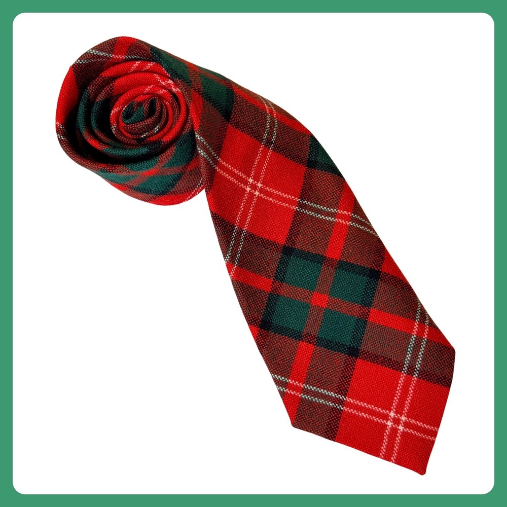 Nisbet Tartan Plaid Tie Necktie Men Red Green 100% New Wool Scotland Vintage